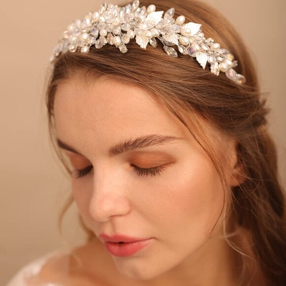 Rhinestone Pearl Wedding Tiara Headband Bridal Hair Accessories for Women - Picture 2 of 8